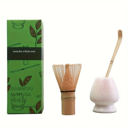 3pcs/set Matcha Set Bamboo Whisk Tea spoon Ceramic fittings Matcha Whisk (Chasen) Tea Spoon And Scoop (Chashaku) Tea-making Tool