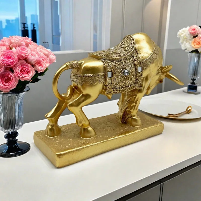Bull Statue Animal Sculpture Desktop Decoration Fengshui Ornaments Strength and Prosperity Symbol Home Office Cabinet Gift
