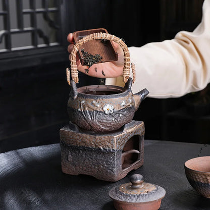 Gold plated glazed beam pot side pot, hot tea cooking stove, with open flame, candles, alcohol, creative silver plum blossom