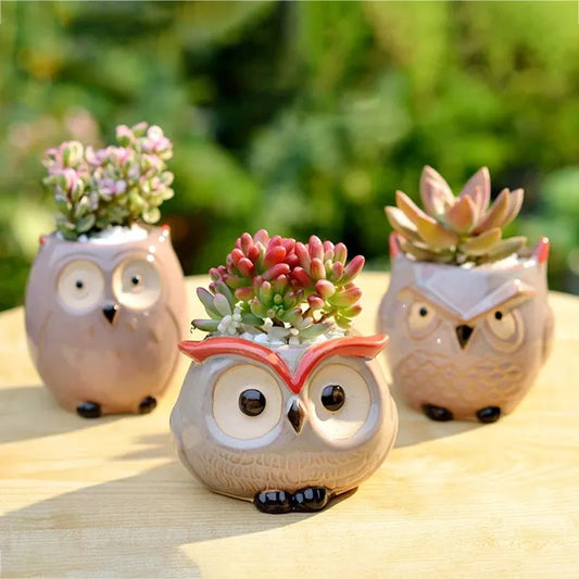 Cute Owl Ceramic Flower Pot Garden Office Decoration Succulent Mini Owl Flowerpot Cute Animal Flowerpot Cactus Plants Planters