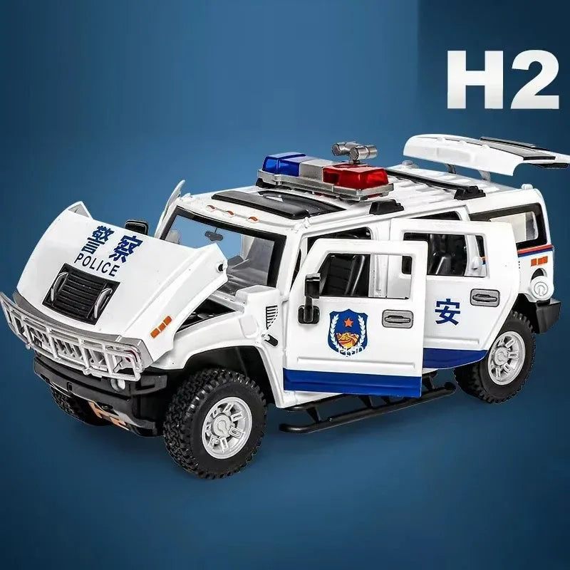 1:24 Scale Alloy QiaoZhiBaDun H2 Police Car Models Toys 6 Doors Opened Vehicles Wheel Pull Back Cars Adult Kids Birthday Gifts