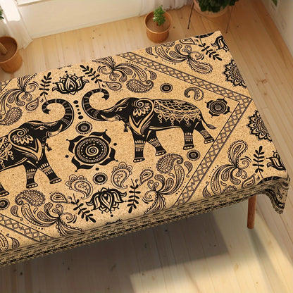 Country Style Elephant Flowers Plants Tablecloth Home Decorations Farmhouse Tribal Rectangle Table Cloth for Kitchen Table Decor