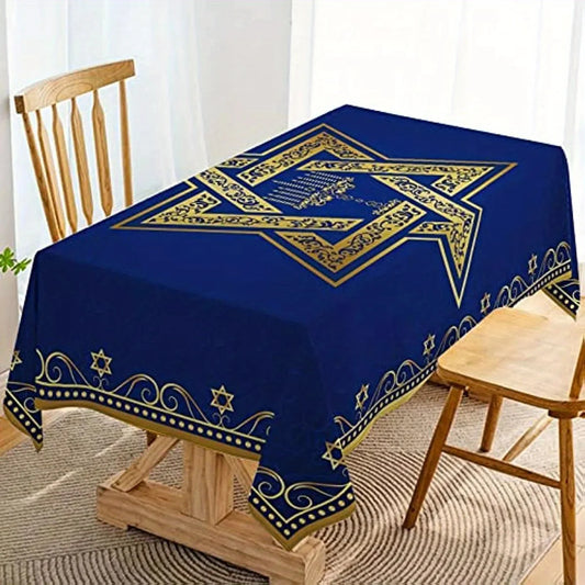 Happy Passover Waterproof Tablecloth Holiday Party Decor Jewish Star of David Rectangle Table Cloths Kitchen Dining Table Decor