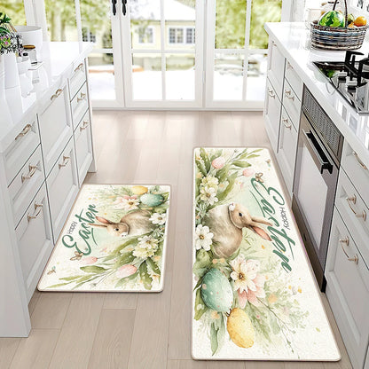 Easter Bunny Kitchen Mat Home Decor Spring Flowers Bedroom Bathroom Non-slip Floormat Balcony Hallway Toilet Entrance Door Mat