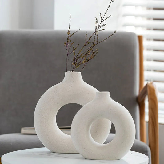 Nordic Vase Kreisförmigen Hohl Keramik Donuts Blumentopf Home Wohnzimmer Dekoration Zubehör Innen Büro Desktop Decor Geschenk