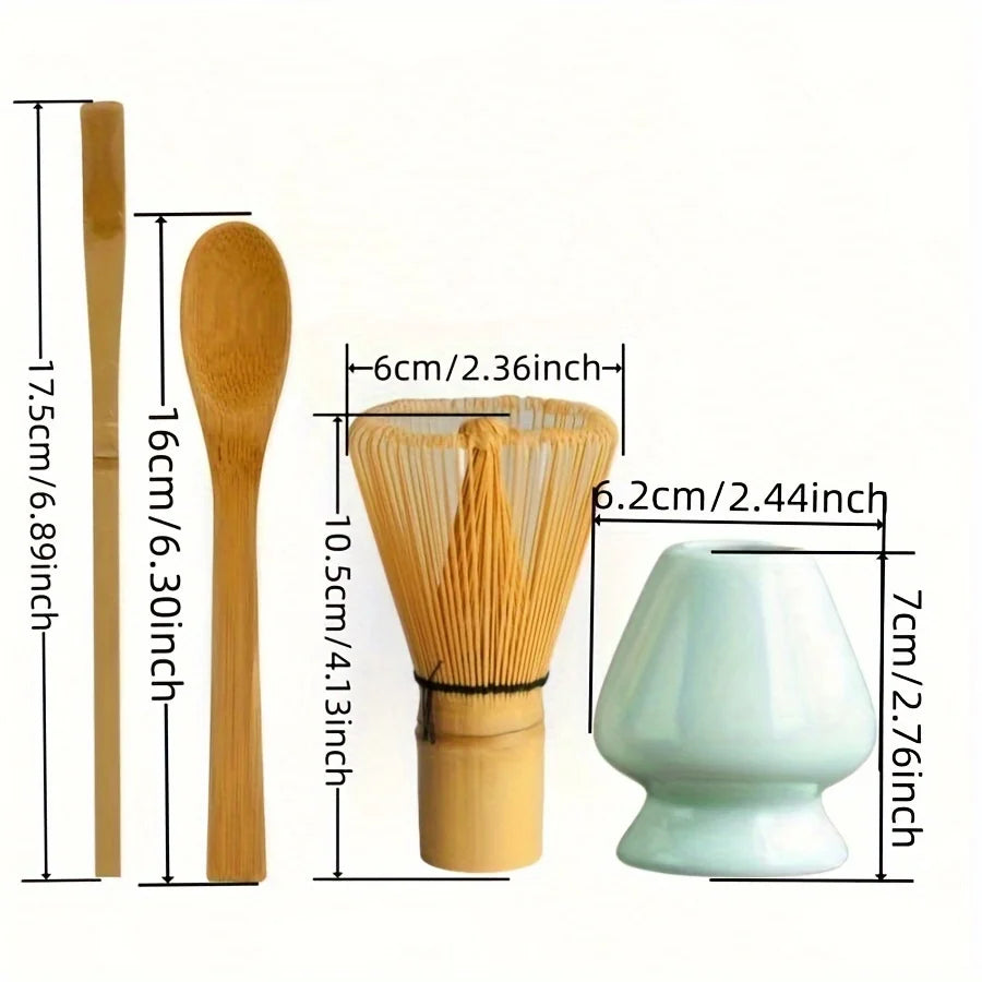 4pcs/set Matcha Set Bamboo Whisk Tea spoon Ceramic fittings Matcha Whisk (Chasen) Tea Spoon And Scoop (Chashaku) Tea-making Tool