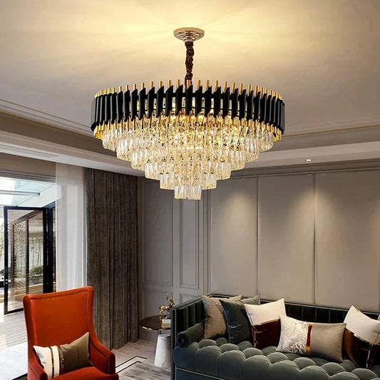Luxury Modern Crystal Ceiling Chandelier LED Pendant Light for Living Room Dining Room Bedroom Gold & Black Home Decor Lighting