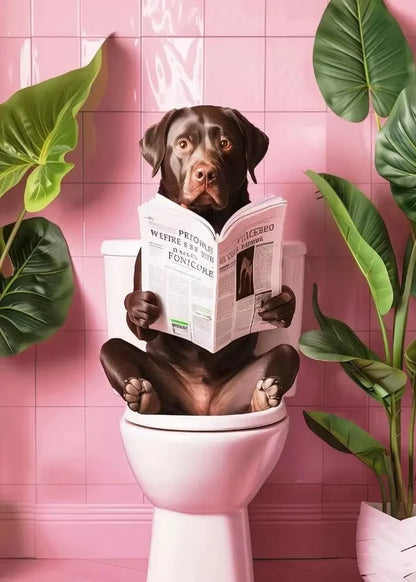 Funny Toilet Animals Black Cat Dog Flamingo Bear Tiger Reading Newspaper Poster Canvas Painting Wall Art Pictures Bathroom Decor