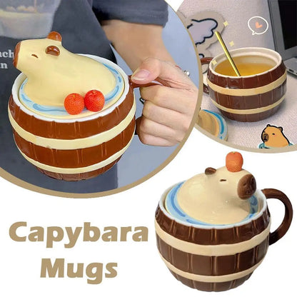 Capybara Mugs Cute Capybara Coffee Mugs Creative Cartoon Multi-purpose Mugs With Handle And Lid For Kids Birthday Christmas Gift