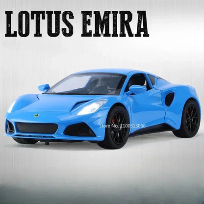 1:24 Alloy Diecasts Lotus EMIRA Camaro Toys Models Cars with Light Sound Sports Car Pull Back Vehicle Models Toy for Child Gifts