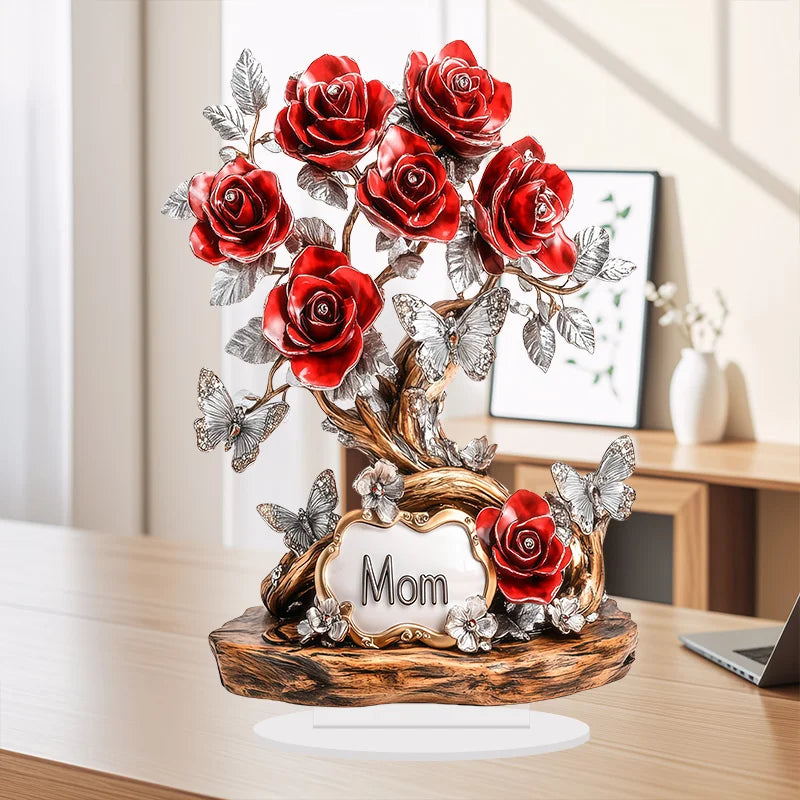 1pc 2D Flat Acrylic Sign Rose Flower Artwork Waterproof Collectible Decor Plaque Desk Bedroom Home Shelf Decor Mother's Day Gift