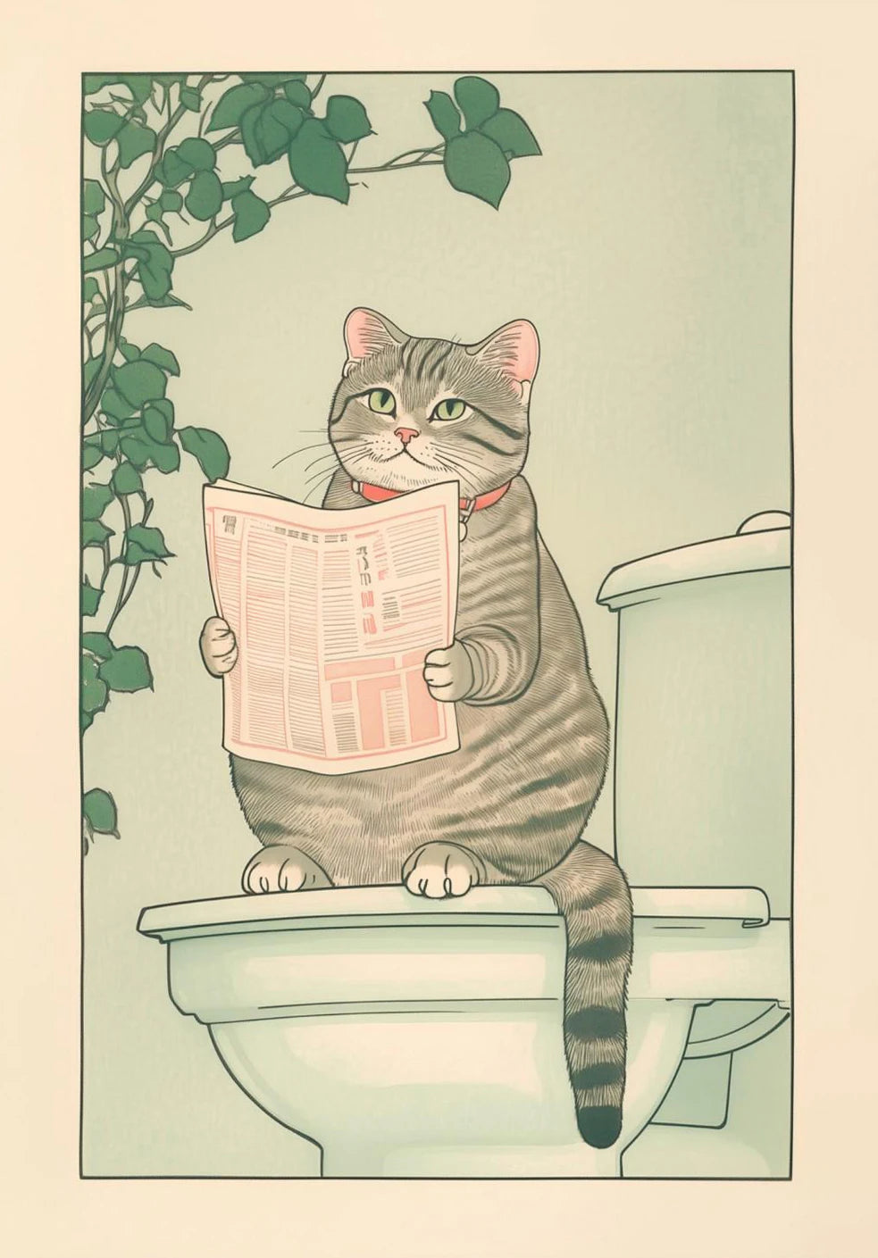 Japanese Tabby Cat in Bathtub Poster Prints Canvas Painting Retro Aesthetic Wall Art Picture Japandi Bathroom Toilet Home Decor