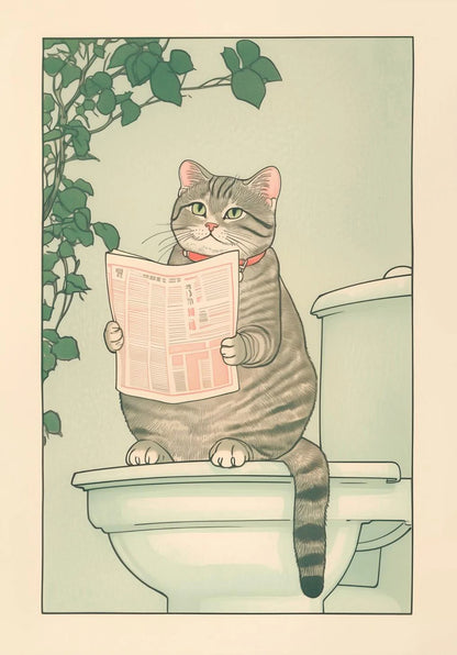 Japanese Tabby Cat in Bathtub Poster Prints Canvas Painting Retro Aesthetic Wall Art Picture Japandi Bathroom Toilet Home Decor