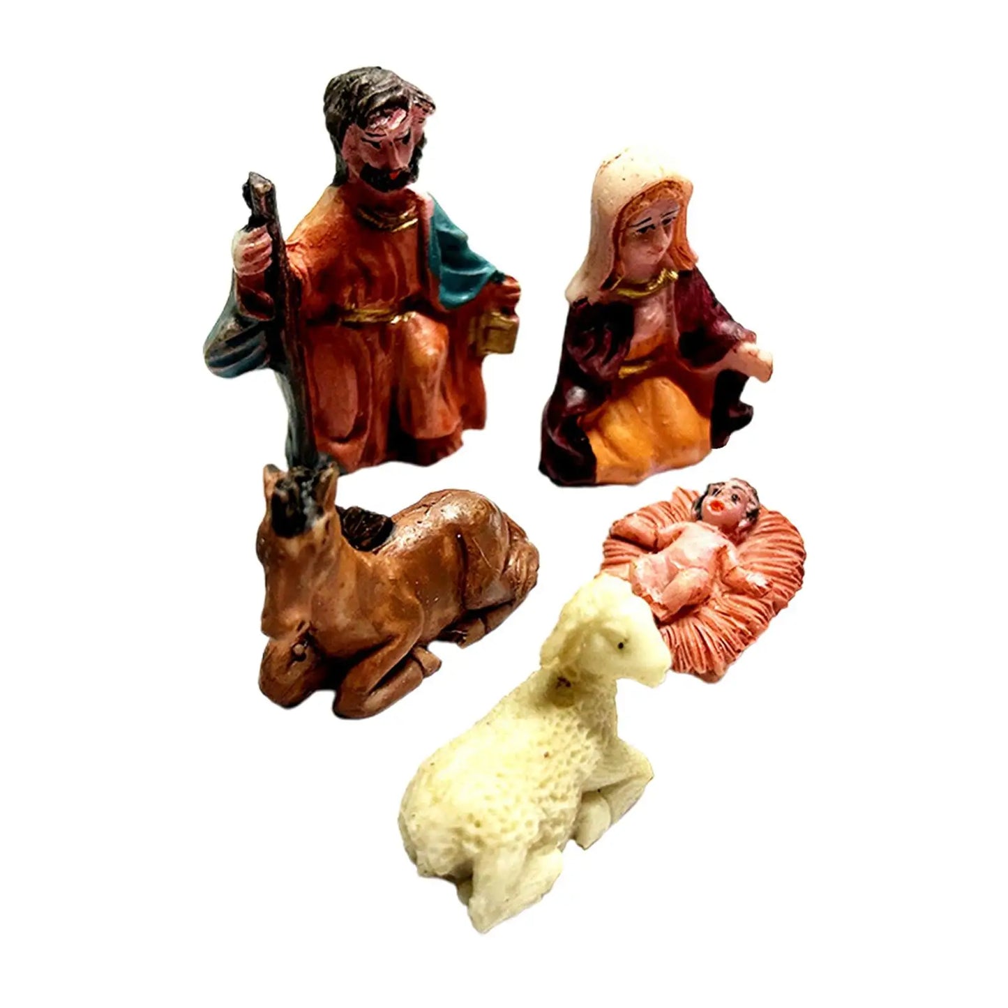 Set of 5 Birth of Jesus Christmas Ornament Catholic Nativity Figurines Set