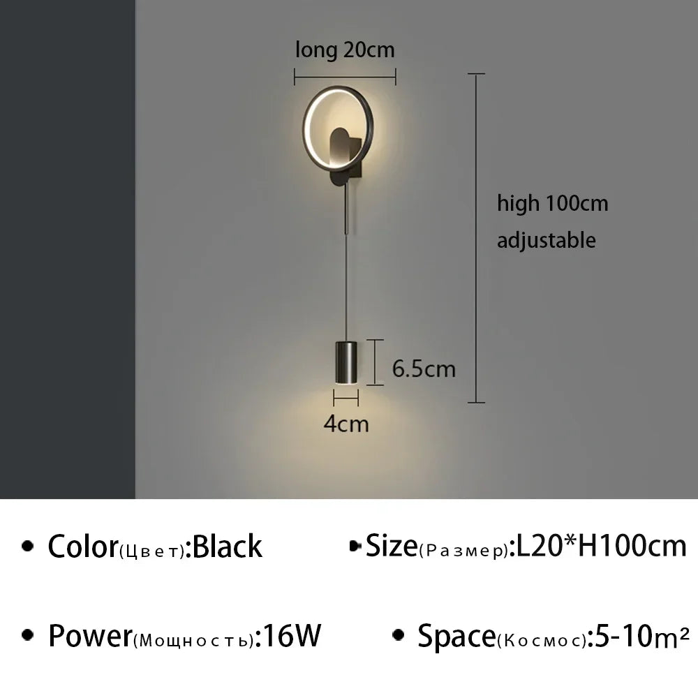 Modern Black Gold LED Wall Lamp Hallway Aisle Bedroom Bedside Study Stair Wall Sconce Luster Lighting Fixture Home Decoratioan