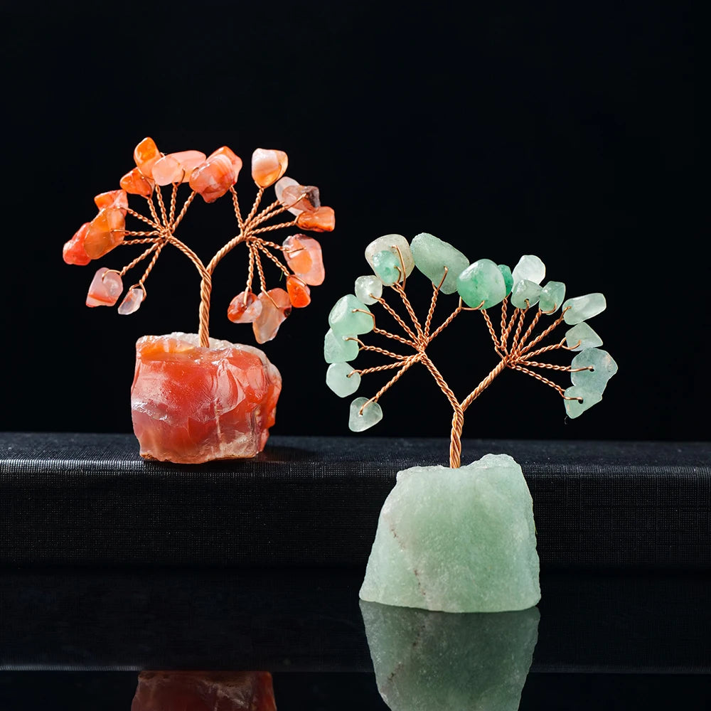 1PC Natural Gemstone Crystal Lucky Tree With Raw Stone Base Home Office Desk Living Room Crystal Decor Mini Sized