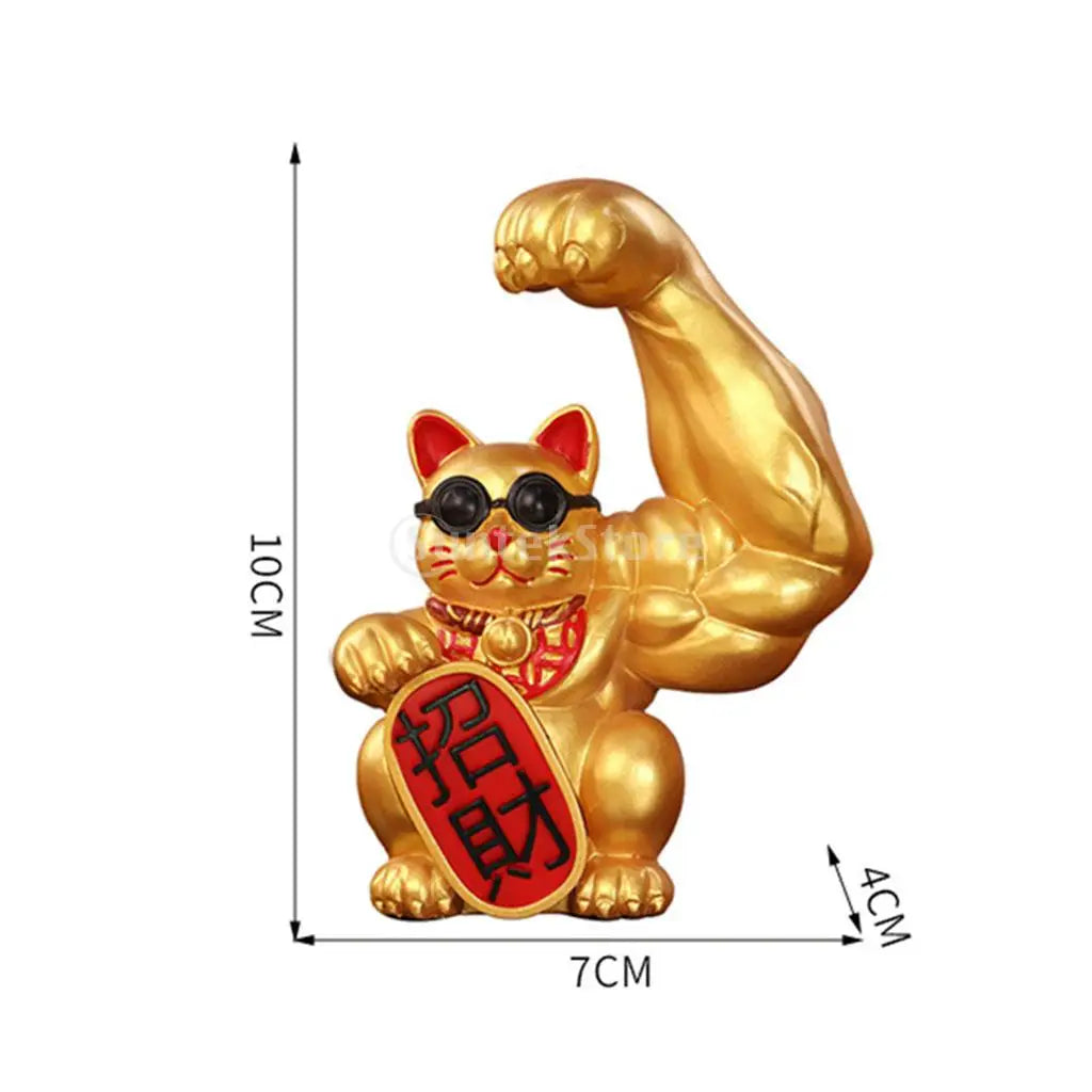 Giant Lucky Cat Statue Resin Muscle Arm Figurines Waving Arm Fortune Cat Powered Home Office Car Decorative Figurine Ornament