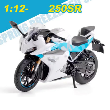 1/12 Alloy Diecast Cfmoto 250SR Racing Motorcycle Model Car Toys Rubber Tires Light Sound Motorbike Vehicle for Children Gifts