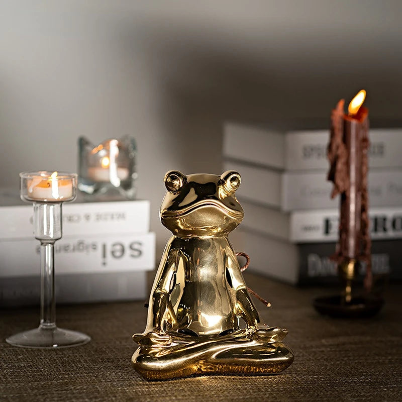 16X13X8cm Golden Yoga Frog Porcelain Cartoon Decoration Decorations  Living Room Table Decoration Aromatherapy Decorations