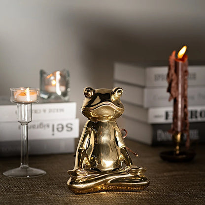 Grenouille de Yoga dorée en porcelaine, décoration de dessin animé, décoration de Table de salon, décorations d'aromathérapie, 16x13x8cm