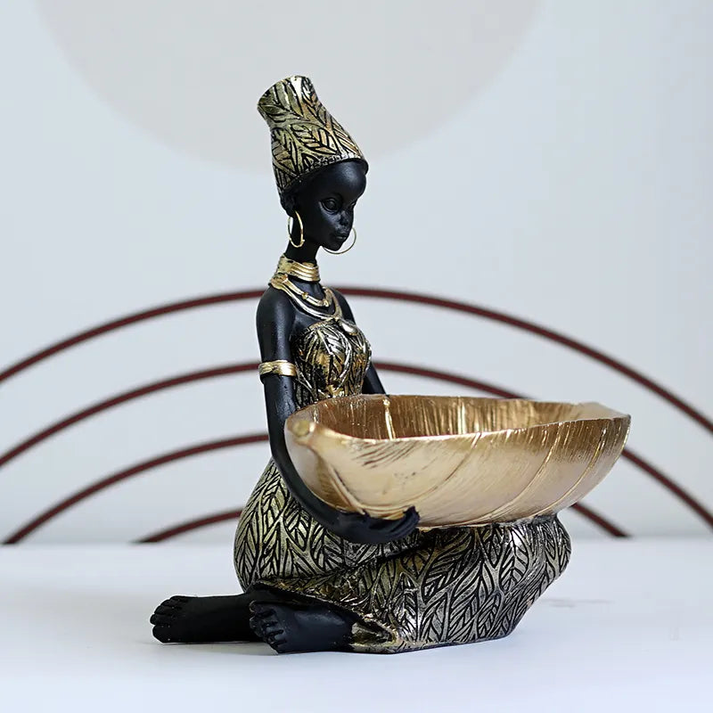 SAAKAR Harz exotische schwarze Frau Aufbewahrung Figuren Afrika Figur Home Desktop Dekor Schlüssel Süßigkeiten Container Innen Handwerk Objekte