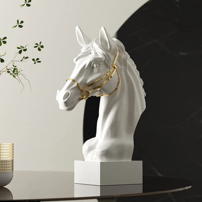 ARTLOVIN Horse Head Statue For Home Decor,Great Strong War-Horse Sculpture,Black and White Home Decorations,Gift for Dad &Elder
