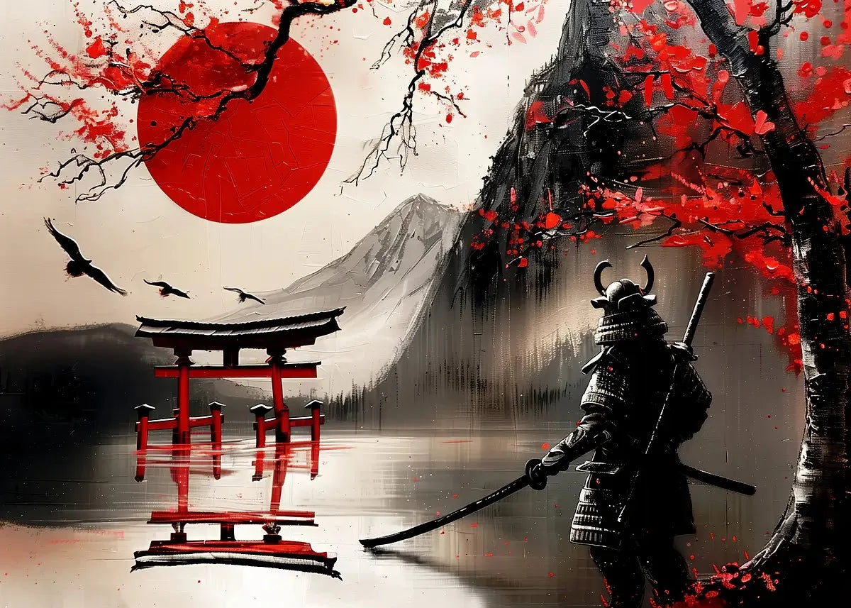 Japanese Landscape Ink Painting Poster Mountain Cherry Blossom Flowers Samurai Dragon Koi Canvas Picture Wall Art Home Decor