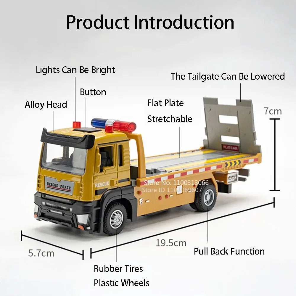 1:32 Tipper Trucks Flatbed Trailer Toys Cars Models Rubber Tires Light Music Dump Truck Pull Back Vehicle Boys Educational Toys
