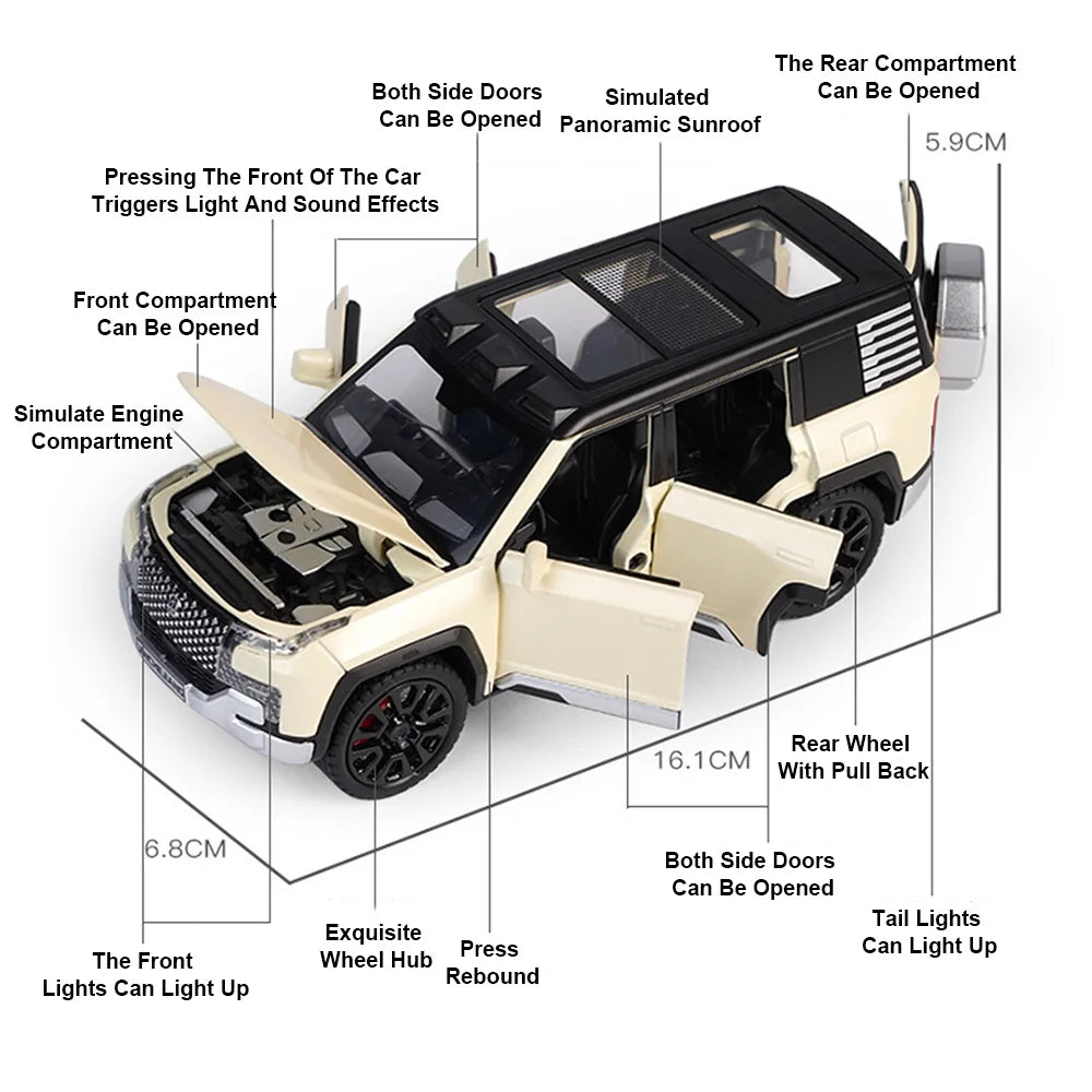 1/32 Alloy Model Cars BYD Look Up Off-road Vehicles Diecasts Model Toy 6 Doors Can Be Opened with Light Sound SUV for Boy Gifts