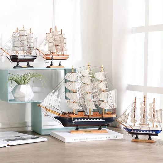 Mediterrane hölzerne Segelboot-Modell-Ornamente, kreative handgefertigte Massivholz-Simulation, Handwerk, Heimdekoration, Retro-Ornamente
