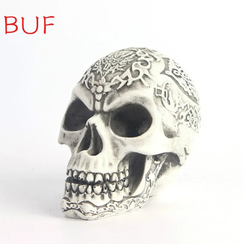 Skull Statue With Pattern Totem Resin Crafts Gothic Style Home Decoration Skull Sculpture Halloween Party Decor Ornaments Gifts