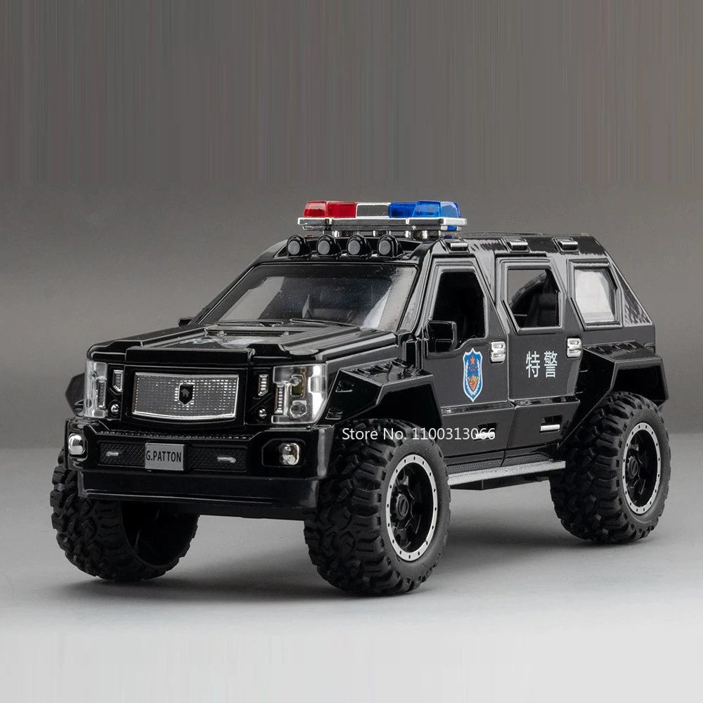 1:24 Scale Alloy QiaoZhiBaDun H2 Police Car Models Toys 6 Doors Opened Vehicles Wheel Pull Back Cars Adult Kids Birthday Gifts