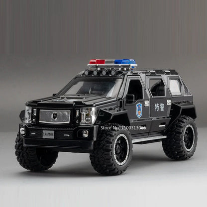 1:24 Scale Alloy QiaoZhiBaDun H2 Police Car Models Toys 6 Doors Opened Vehicles Wheel Pull Back Cars Adult Kids Birthday Gifts