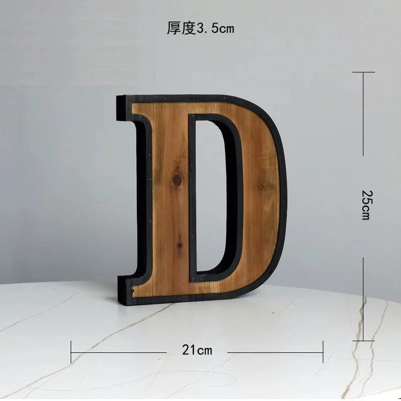 Industrial Style Uppercase English Letter Combination Distressed Solid Wood Bar Ornaments Cafe Shop Logo Decor Desktop Crafts