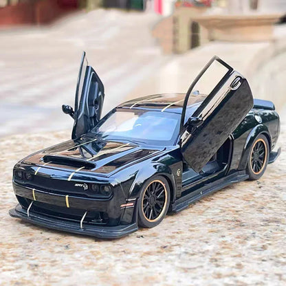 1:32 Challenger SRT Hellcat Chiron Sports Cars Toy Models Wheels Turned Vehicle 4 Doors Opened Miniature Car Kids Festival Gifts