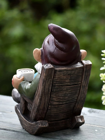 1pc Gnome Dwarf Rocking Chair Ornament Resin Outdoor Garden Decoration Patio Leisurely Drinking Tea Lazy Decoration