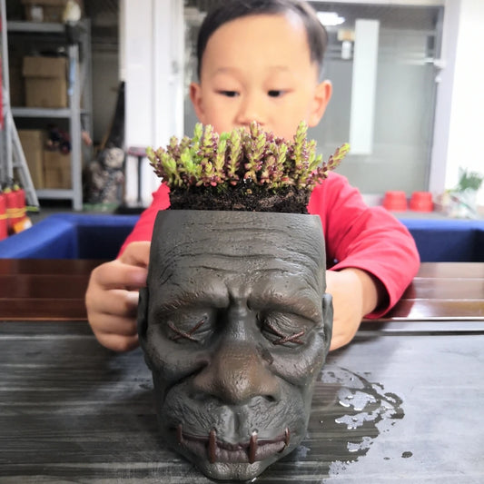 Réplique rétrécie Pot de jardinière bureau gothique tête de plante Vase fait à la main tête de Zombie rétrécie jardinière Halloween cadeau