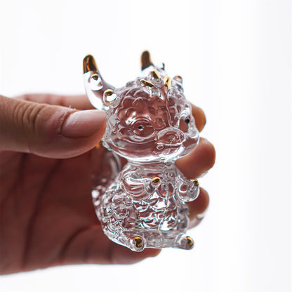 H&D 3inch Crystal Dragon Figurine Collectibles Art Glass Animal Ornament Decoration for Office Table Home Bedroom