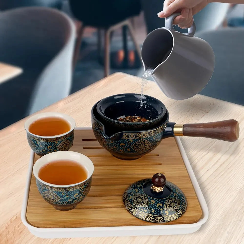 360 Rotation Teebereiter und Teesieb, Keramik-Teetasse für Puer-Porzellan, chinesisches Gongfu-Teeset, Blumen, exquisite Form