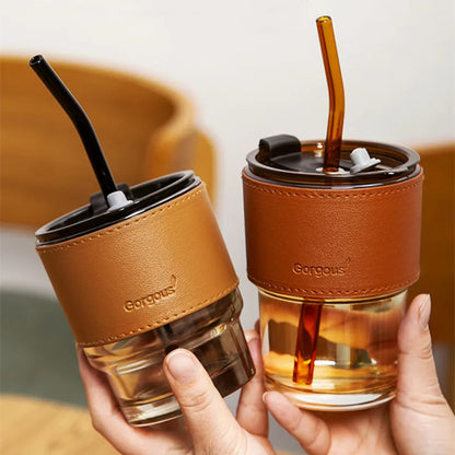 Original 450ml Classic Glass Coffee Mug with Lid Tea Milk Cups with Straw Drinkware Nice Gifts Mugs Coffee Cups Free Shipping
