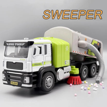 1:50 Sweeper Alloy Cars Toys Diecast Model Doors Opened Garbage Sanitation Truck Light Music Miniature Vehicle Child Adult Gifts