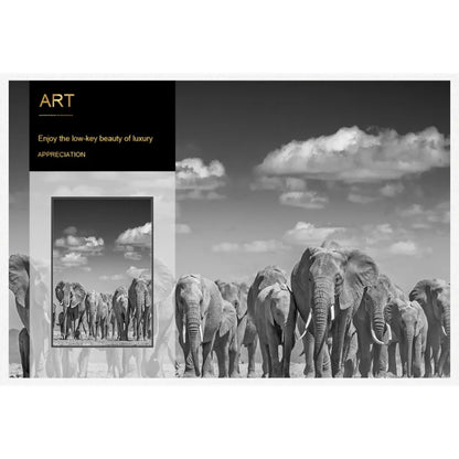 African Elephant Herd Wall Art Modern Black And White Animal Canvas Posters And Prints Decorate Living Room Bedroom Gifts