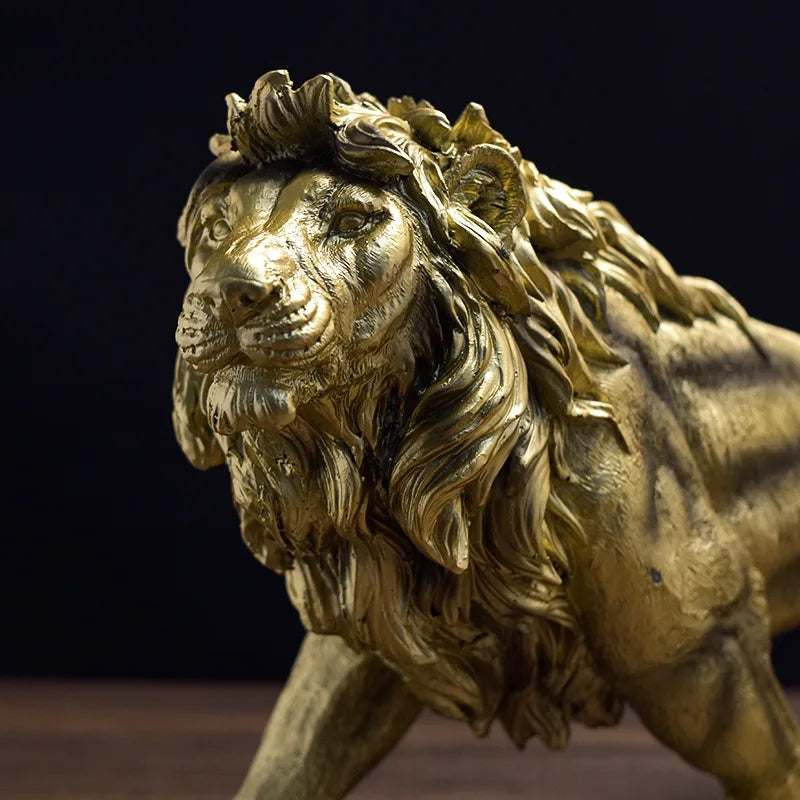 YuryFvna Resin Lion Statue Crown Lion Sculpture Decoration Abstract Animal Figurine Room Desk Home Decoration Gift