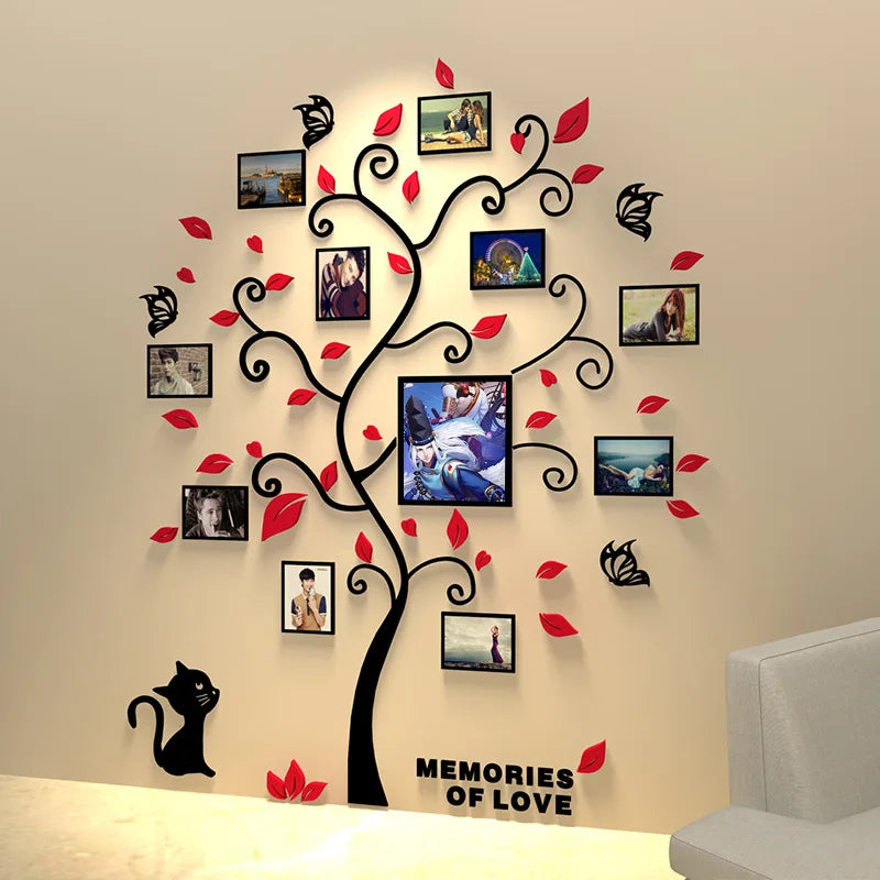 Autocollants muraux d'arbre Photo de famille en acrylique 3D de grande taille, pour salon, cadre Photo, bricolage, sparadrap muraux d'art décoratif pour la maison