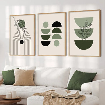 Abstract Green Geometric Leaves Posters Boho Wall Art Canvas Painting Prints Pictures Modern Living Room Interior Home Decor