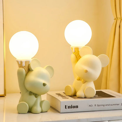 Novelty Bear Cute Home Decoration Bedside Table Led Lamp Office Desktop Accessories Lovely Bear Ornaments Resin Craft Kid Gifts