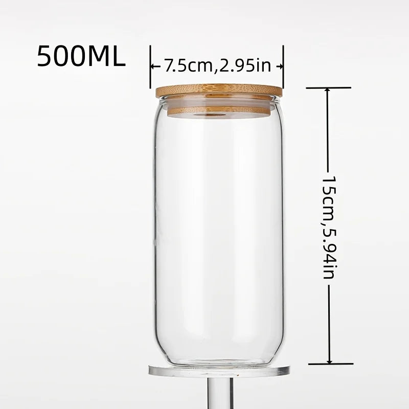 1PCS 500ML Bamboo Lid Straw Glass High Value Milk, Tea, Water, Coffee Cup Clear Mason Cup Gift Cup