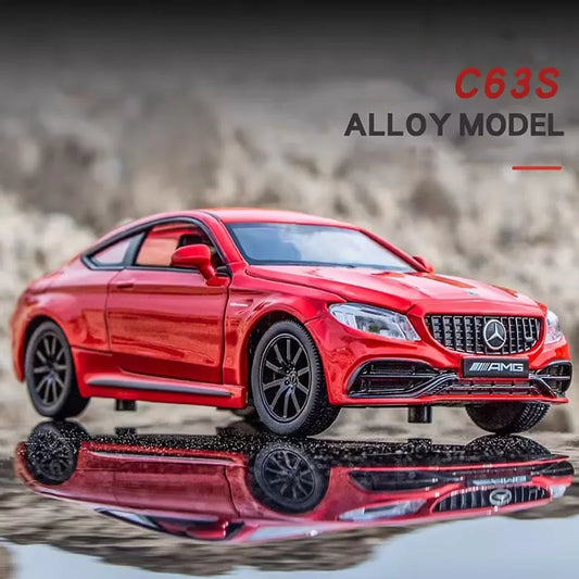 1:32 Alloy C63S GT63S Cars Models Diecast Toys Doors Opened Miniature Vehicles Rubber Tires Light Music Car Boys Xmas Gifts