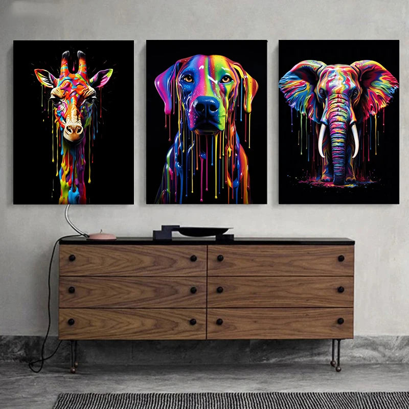 Animals With Paint Canvas Painting Rainbow Dog Sea Otter Elephent Poster Canva Prints HD Pictures Frog Animal Wall Art Unframed