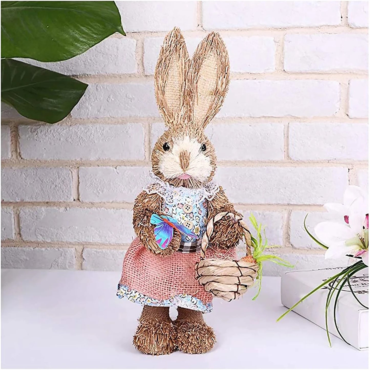 Easter Simulation Puccinia Bunny Figurines Easter Decoration 2024 Straw Rabbit Sculptures Party Ornament Crafts